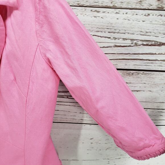 Positive Attitude Pink Linen Blend Sheath Dress Ruffle Trim Jacket Set Size 6 - Picture 7 of 12